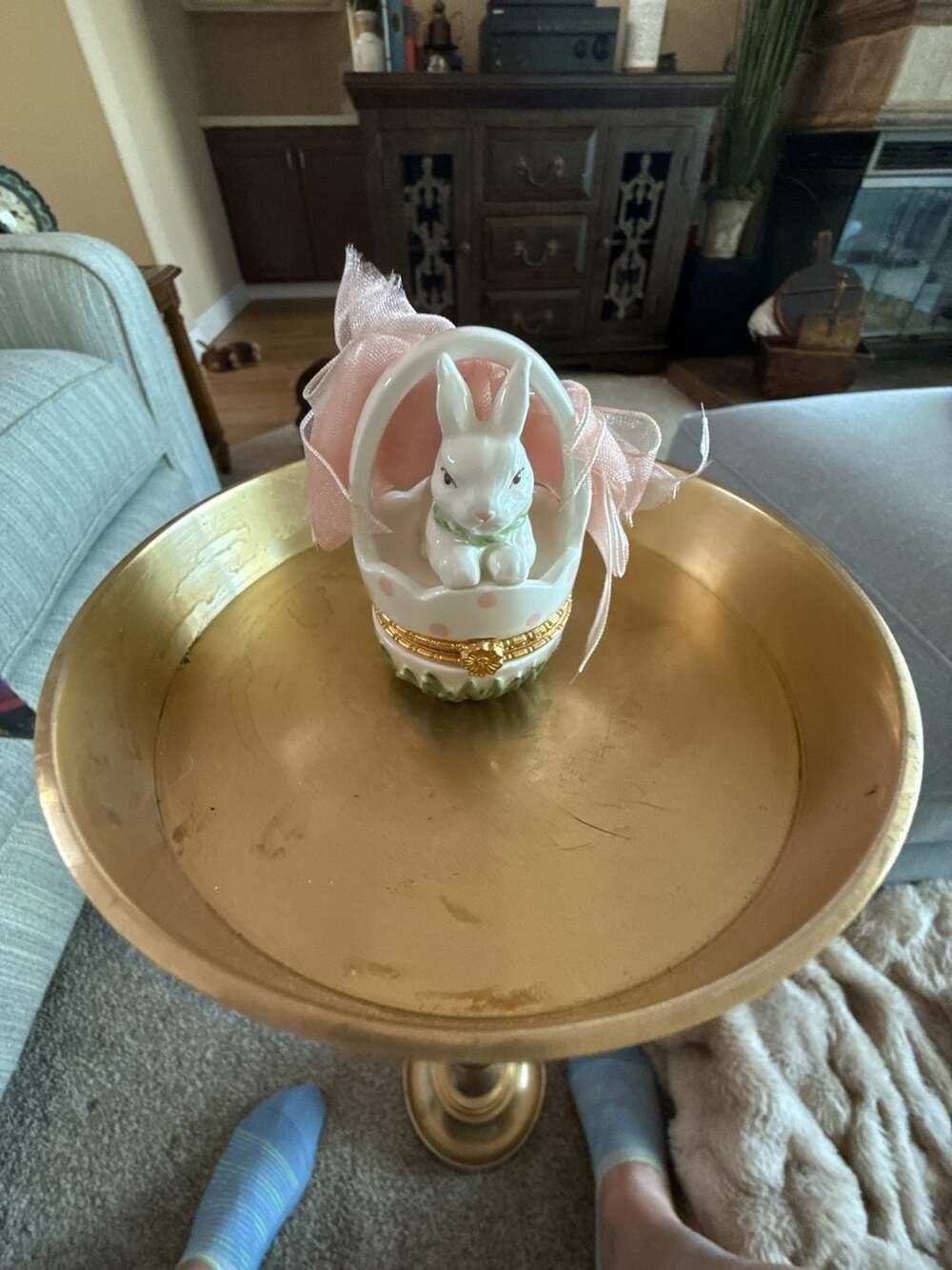 Mud Pie Easter Bunny Rabbit Porcelain Egg Trinket Box